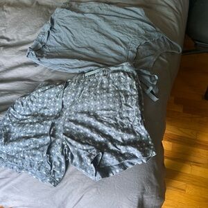 Blue Two-Piece Sleep Set - Tank Top & Printed Shorts